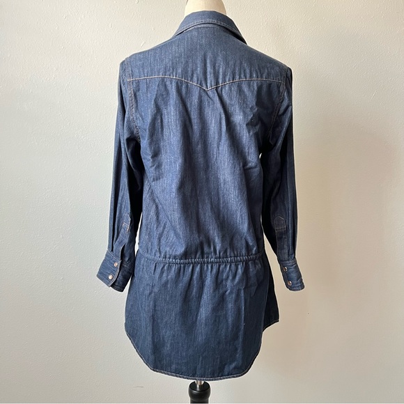Karen Kane Blue Denim Tunic Button Down Top with Long Cuffed Sleeve for Women - Picture 3 of 6